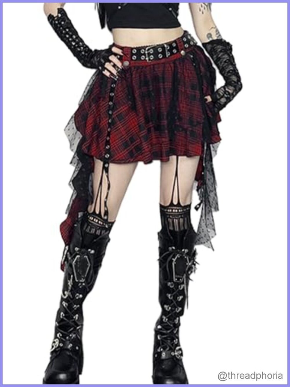 Women's High Waist Mini Skirt Gothic Punk Plaid Lace-Up Y2k Pleated A-Line Skirt